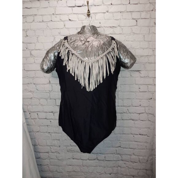 Swimsuits For All (S4A) Women's PLUS Size 24 Black Grey/Silver Fringe One Piece - Picture 1 of 6